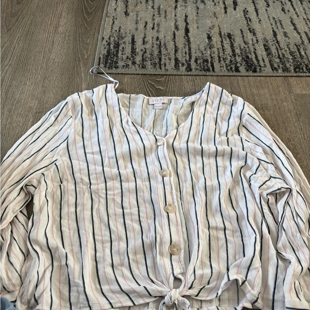 Vince Striped Button-Up Blouse